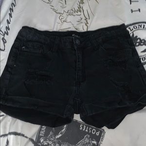 Rankan Black Ripped Jean Shorts